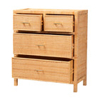 bali & pari Vaere Modern Bohemian Natural Brown Rattan and Mahogany Wood Storage Cabinet