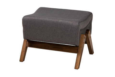 Baxton Studio Hanson Mid-Century Modern Dark Grey Fabric and Walnut Brown Finished Wood Ottoman
