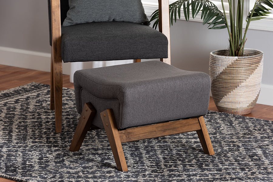 Baxton Studio Hanson Mid-Century Modern Dark Grey Fabric and Walnut Brown Finished Wood Ottoman