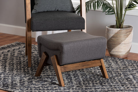 Baxton Studio Hanson Mid-Century Modern Dark Grey Fabric and Walnut Brown Finished Wood Ottoman