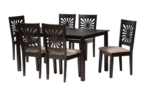 Baxton Studio Olympia Modern Beige Fabric and Espresso Brown Finished Wood 7-Piece Dining Set