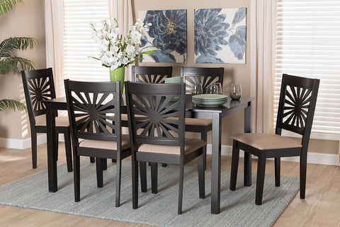 Baxton Studio Olympia Modern Beige Fabric and Espresso Brown Finished Wood 7-Piece Dining Set