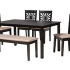 Baxton Studio Olympia Modern Beige Fabric and Espresso Brown Finished Wood 6-Piece Dining Set