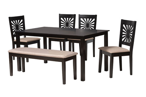 Baxton Studio Olympia Modern Beige Fabric and Espresso Brown Finished Wood 6-Piece Dining Set