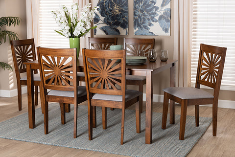 Baxton Studio Olympia Modern Grey Fabric and Walnut Brown Finished Wood 7-Piece Dining Set