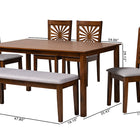 Baxton Studio Olympia Modern Grey Fabric and Walnut Brown Finished Wood 6-Piece Dining Set