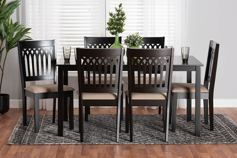 Baxton Studio Genesis Modern Beige Fabric and Dark Brown Finished Wood 7-Piece Dining Set