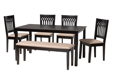 Baxton Studio Genesis Modern Beige Fabric and Dark Brown Finished Wood 6-Piece Dining Set