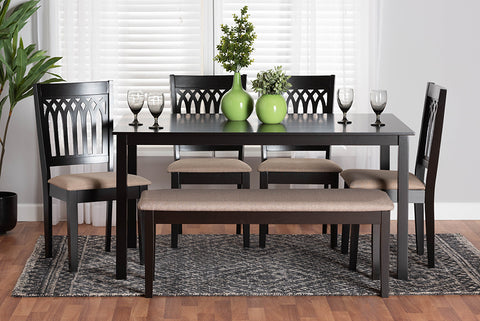 Baxton Studio Genesis Modern Beige Fabric and Dark Brown Finished Wood 6-Piece Dining Set
