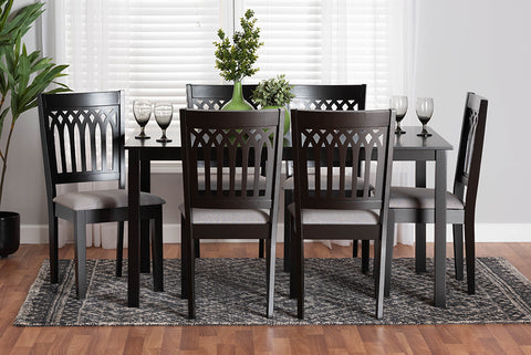 Baxton Studio Genesis Modern Grey Fabric and Dark Brown Finished Wood 7-Piece Dining Set