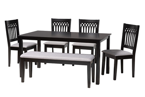 Baxton Studio Genesis Modern Grey Fabric and Dark Brown Finished Wood 6-Piece Dining Set
