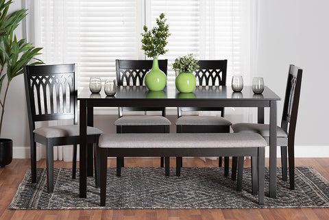 Baxton Studio Genesis Modern Grey Fabric and Dark Brown Finished Wood 6-Piece Dining Set