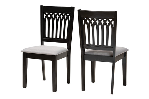 Baxton Studio Genesis Modern Grey Fabric and Dark Brown Finished Wood 2-Piece Dining Chair Set