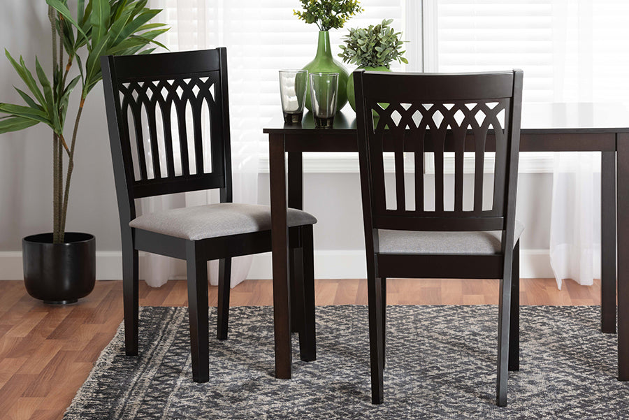 Baxton Studio Genesis Modern Grey Fabric and Dark Brown Finished Wood 2-Piece Dining Chair Set