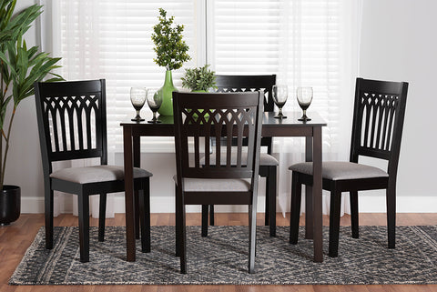 Baxton Studio Genesis Modern Grey Fabric and Dark Brown Finished Wood 5-Piece Dining Set