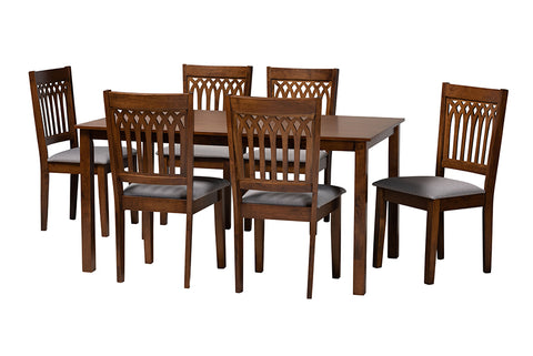 Baxton Studio Genesis Modern Grey Fabric and Walnut Brown Finished Wood 7-Piece Dining Set