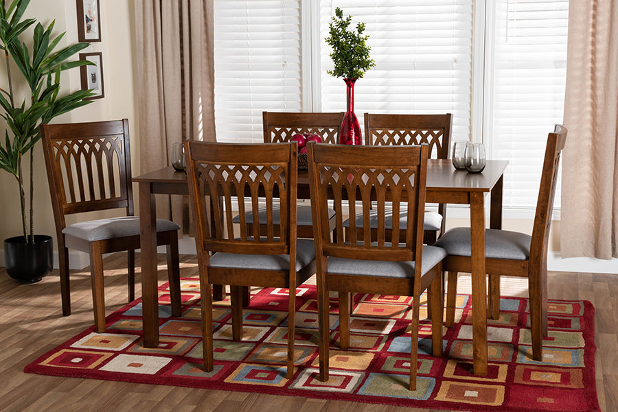 Baxton Studio Genesis Modern Grey Fabric and Walnut Brown Finished Wood 7-Piece Dining Set