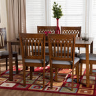 Baxton Studio Genesis Modern Grey Fabric and Walnut Brown Finished Wood 7-Piece Dining Set