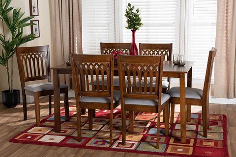 Baxton Studio Genesis Modern Grey Fabric and Walnut Brown Finished Wood 7-Piece Dining Set