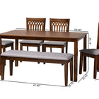 Baxton Studio Genesis Modern Grey Fabric and Walnut Brown Finished Wood 6-Piece Dining Set
