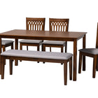 Baxton Studio Genesis Modern Grey Fabric and Walnut Brown Finished Wood 6-Piece Dining Set
