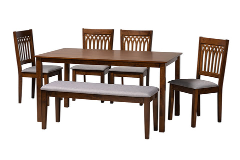 Baxton Studio Genesis Modern Grey Fabric and Walnut Brown Finished Wood 6-Piece Dining Set