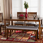 Baxton Studio Genesis Modern Grey Fabric and Walnut Brown Finished Wood 6-Piece Dining Set