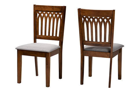 Baxton Studio Genesis Modern Grey Fabric and Walnut Brown Finished Wood 2-Piece Dining Chair Set
