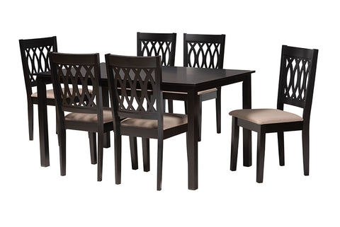 Baxton Studio Florencia Modern Beige Fabric and Espresso Brown Finished Wood 7-Piece Dining Set