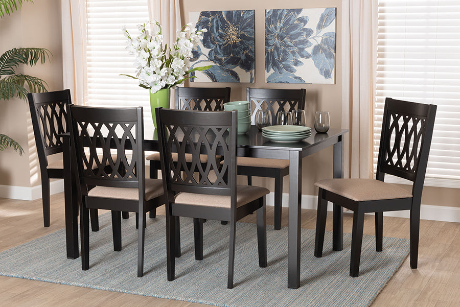 Baxton Studio Florencia Modern Beige Fabric and Espresso Brown Finished Wood 7-Piece Dining Set