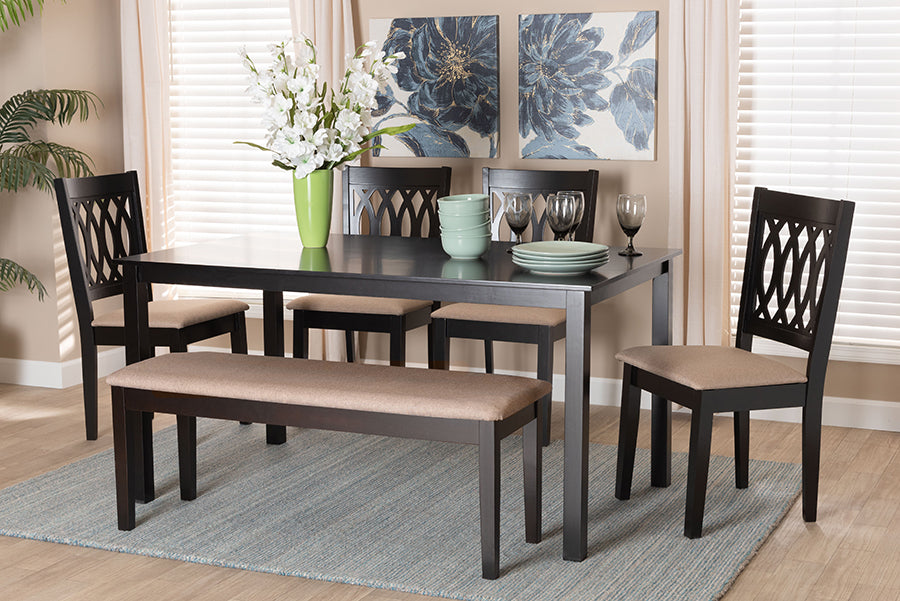 Baxton Studio Florencia Modern Beige Fabric and Espresso Brown Finished Wood 6-Piece Dining Set