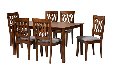 Baxton Studio Florencia Modern Grey Fabric and Walnut Brown Finished Wood 7-Piece Dining Set