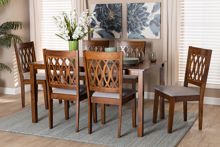 Baxton Studio Florencia Modern Grey Fabric and Walnut Brown Finished Wood 7-Piece Dining Set