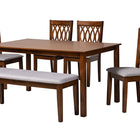 Baxton Studio Florencia Modern Grey Fabric and Walnut Brown Finished Wood 6-Piece Dining Set