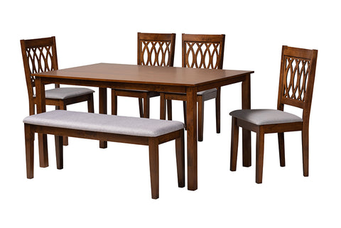 Baxton Studio Florencia Modern Grey Fabric and Walnut Brown Finished Wood 6-Piece Dining Set