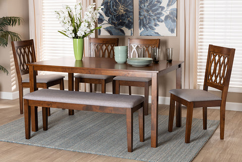 Baxton Studio Florencia Modern Grey Fabric and Walnut Brown Finished Wood 6-Piece Dining Set