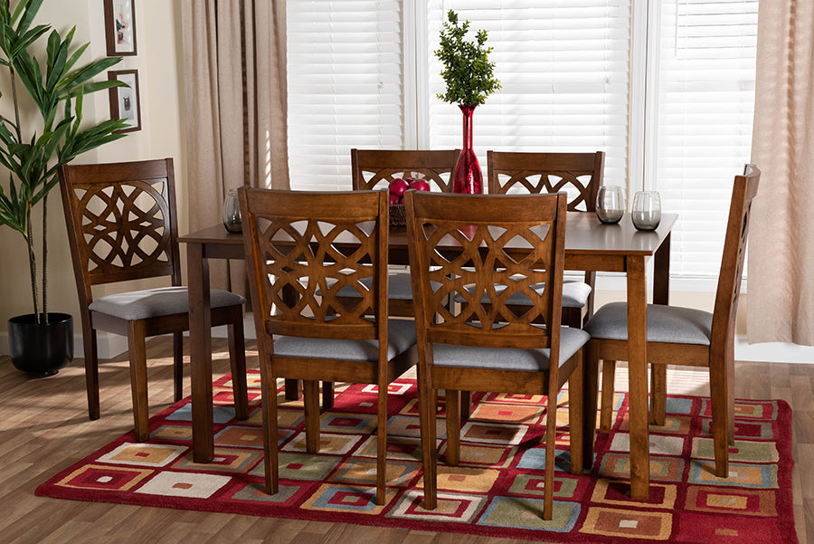 Baxton Studio Abigail Modern Grey Fabric and Walnut Brown Finished Wood 7-Piece Dining Set