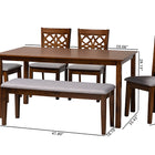 Baxton Studio Abigail Modern Grey Fabric and Walnut Brown Finished Wood 6-Piece Dining Set