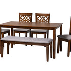 Baxton Studio Abigail Modern Grey Fabric and Walnut Brown Finished Wood 6-Piece Dining Set