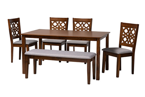 Baxton Studio Abigail Modern Grey Fabric and Walnut Brown Finished Wood 6-Piece Dining Set