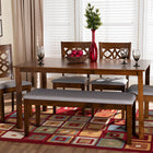 Baxton Studio Abigail Modern Grey Fabric and Walnut Brown Finished Wood 6-Piece Dining Set