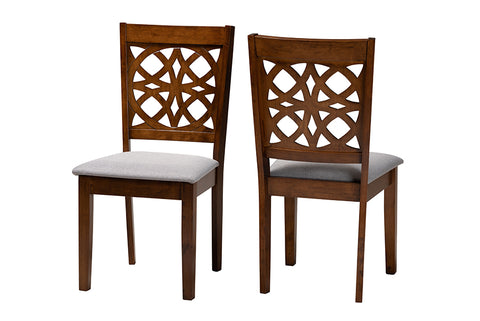 Baxton Studio Abigail Modern Grey Fabric and Walnut Brown Finished Wood 2-Piece Dining Chair Set