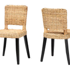 bali & pari Dermot Modern Bohemian Dark Brown Finished Wood and Natural Rattan 2-Piece Dining Chair Set