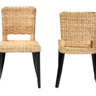 bali & pari Dermot Modern Bohemian Dark Brown Finished Wood and Natural Rattan 2-Piece Dining Chair Set