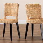 bali & pari Dermot Modern Bohemian Dark Brown Finished Wood and Natural Rattan 2-Piece Dining Chair Set
