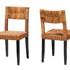 bali & pari Manrico Modern Bohemian Dark Brown Finished Wood and Natural Rattan 2-Piece Dining Chair Set
