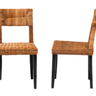 bali & pari Manrico Modern Bohemian Dark Brown Finished Wood and Natural Rattan 2-Piece Dining Chair Set