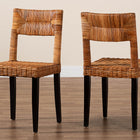 bali & pari Manrico Modern Bohemian Dark Brown Finished Wood and Natural Rattan 2-Piece Dining Chair Set