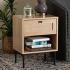 Baxton Studio Sherwin Mid-Century Modern Light Brown and Black 1-Drawer End Table with Woven Rattan Accent
