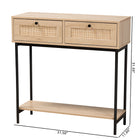 Baxton Studio Sherwin Mid-Century Modern Light Brown  and Black 2-Drawer Console Table with Woven Rattan Accent